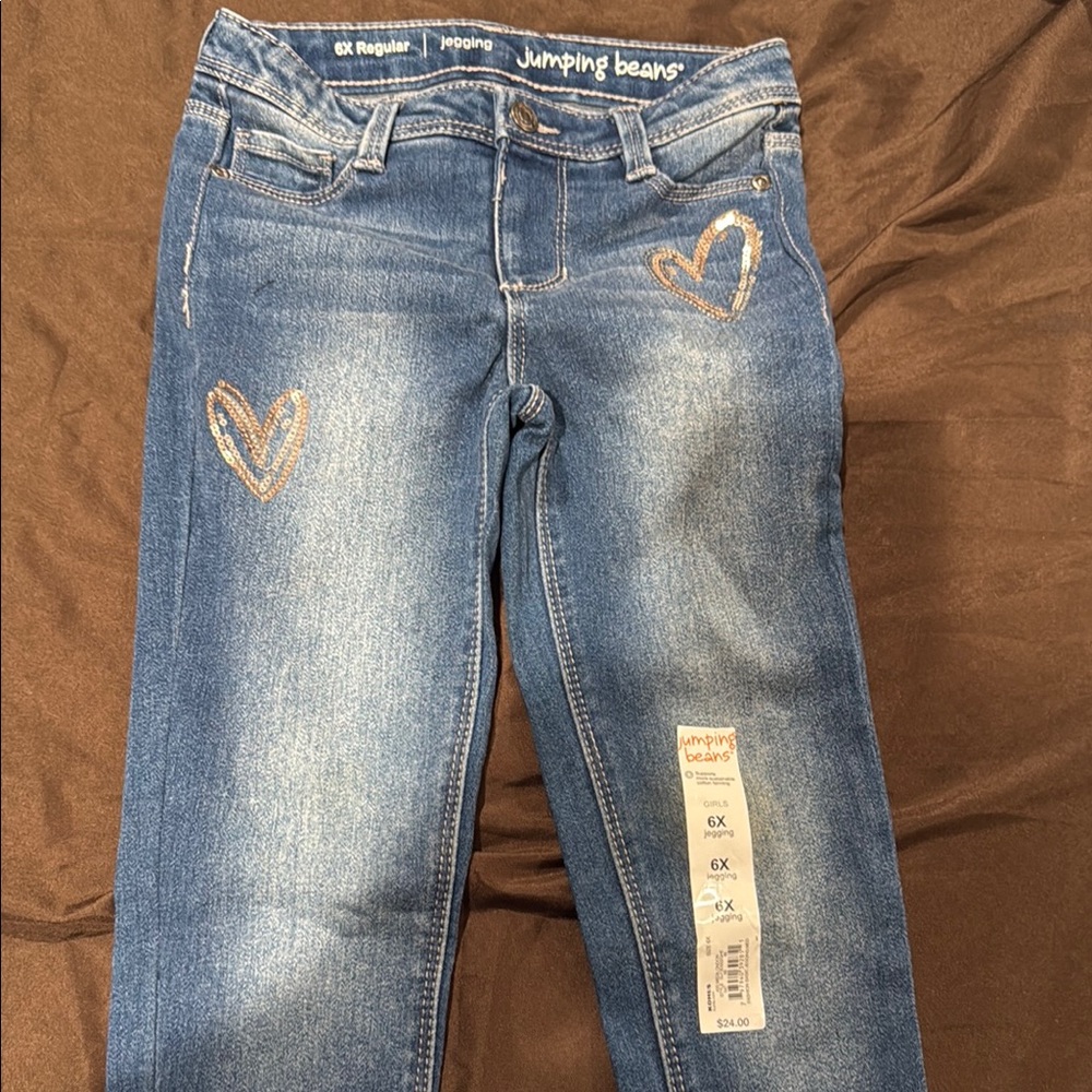 Jumping Beans Denim Jeans Jegging with Heart Accents girls 6X
